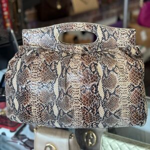 Pre Owned Perlina Snakeskin Print Clutch Bag